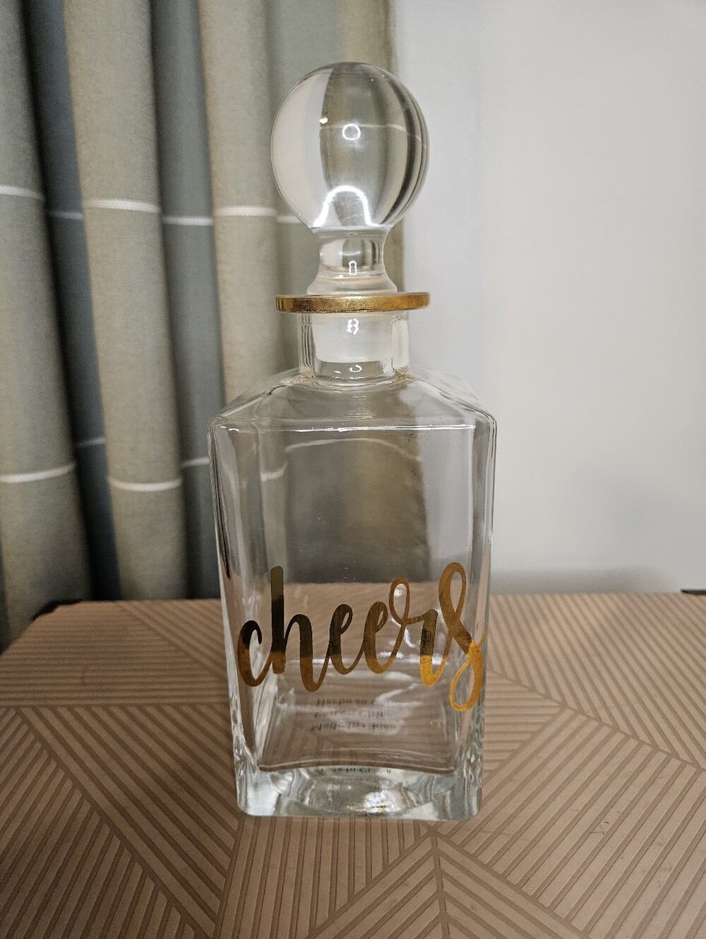 Avon Glass Decanter with Gold 'Cheers' Script Classy Neutral Gift Home Decor